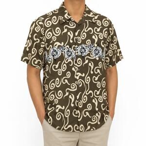 Pineapple Connection Shirt Mens Large Brown Hawaiian Aloha Camp Button-Up